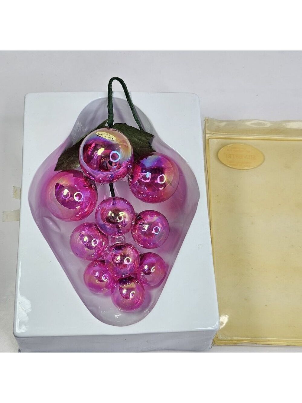 Silvestri Vintage Christmas Ornament Grape Cluster Glass Iridescent Pink Red - Picture 11 of 13